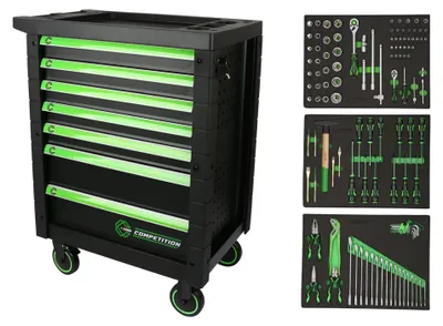 Produktbild von KS Tools COMPETITION Werkstattwagen mit 7 Schubladen und 119 Premium-Werkzeugen
