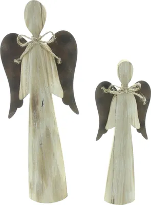 Immagine prodotto di Figura "Messaggero celeste", set di 2 angeli in legno, altezza 28 e 38 cm, decorazione natalizia, figura decorativa, angelo di Natale