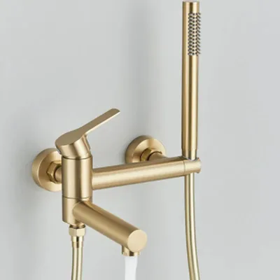 Produktbild von Duschset Badewannenarmatur - Wandmontierte Wasserfall-Brausebatterie - Komplettes Duschsystem mit Handbrause - Einhebelmischer Warm Kalt - Schwenkauslauf - Gebürstetes Gold PVC
