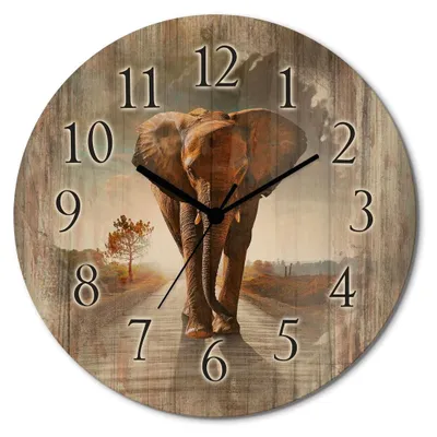 Produktbild von ARTland Holz Wanduhr Funkuhr - schwarzer Zeiger Ein Elefant läuft auf der Straße Größe: 30x30 cm