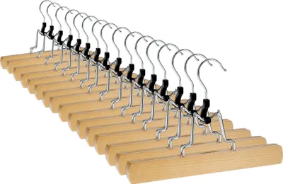 Produktbild von VonBueren 16x Hosenbügel Klemmbügel | Hosenspanner aus Holz | Kleiderbügel für Hosen | rutschfest | mit drehbarem Haken
