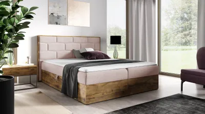 Produktbild von Kontinentales Bett 140x200 CHANTELLE 9 - Wotan Eiche / Rosa + GRATIS Matratzenauflage