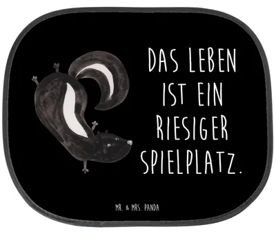 Produktbild von Mr. & Mrs. Panda Sonnenschutz Autoscheibe Stinktier Handstand - Schwarz - Geschenk, Auto Seitenscheibe, Wildtier, seitenscheiben, Pkw, Stinker, Spielplatz, Raubtier