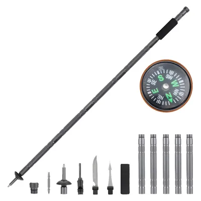 Produktbild von Wanderstock aus Aluminium 100cm - Trekkingstock 5-teilig mit Kompass, Schraubendreher & Pfeife