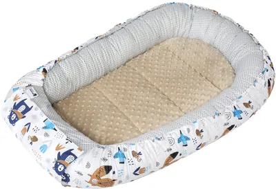 Image de Nid pour bébé, lit de voyage, petit nid pour bébé, 100 x 60 x 15 cm, coton « Boho Animals » avec doublure Minky beige