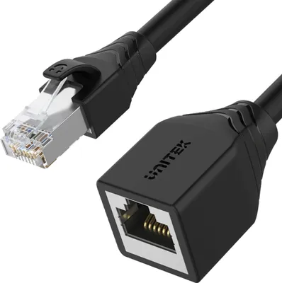 A close-up shot of an Ethernet cable extender.