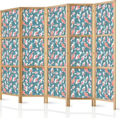 Immagine prodotto di Paravento giapponese Animals 225x172 cm 5 pezzi turchese