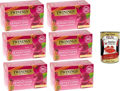 Produktbild von Italian Gourmet Früchtetee Kirsche & Zimt – 6 x 20 Teebeutel à 2 g (240 g), aromatisierter Aufguss, koffeinfrei, ideal heiß oder kalt + Italian Gourmet Polpa