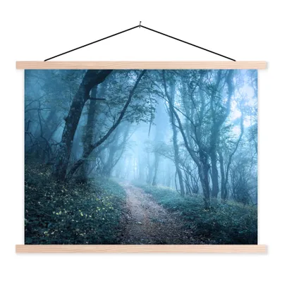 Produktbild von MuchoWow® Textilposter Bäume - Natur - Nebel 120x90 cm mit holzfarbenen Rahmen - Magnetisch