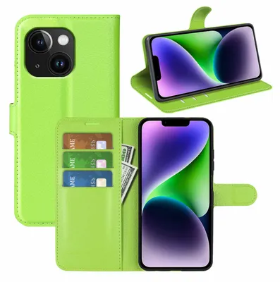 Obrázok produktu pre Puzdro na smartfón Apple iPhone 15, zelené puzdro z umelej kože, obal typu Book