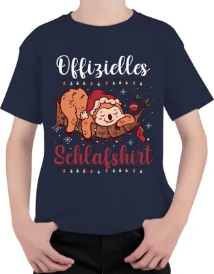 Produktbild von Offizielles Schlafshirt Faultier Weihnachten - Weihnachtsgeschenk Christmas Uni Kinder T-Shirt, Navy, 128