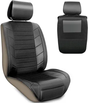 Productafbeelding van Autostoelhoezen voor de voorstoelen, lederlook, zwart | Autostoelhoezen voor de voorstoelen met opbergvak voor de achterbank | Universele autostoelhoezen
