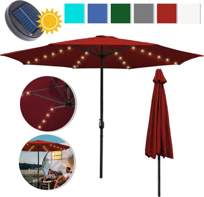 Image de Jopassy   Parasol de jardin 3,5 m Parasol de balcon UV40+ Jardin Hydrofuge avec LED solaire, rouge, 3,5 m