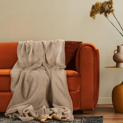 Produktbild von Deko Wohnzimmer Decke Kuscheldecke Tagesdecke Sofadecke Boho Waschbar Geo Muster 150x200cm Beige