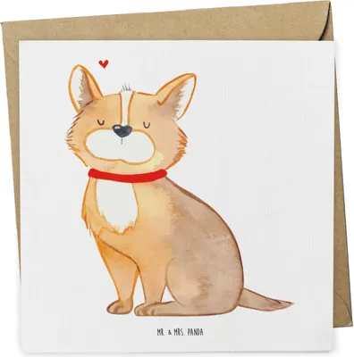 Produktbild von Mr. & Mrs. Panda Klappkarte Hund Glück - Weiß - Geschenk, Glückwunschkarte, doppelkarte, Herz, faltkarte, Grußkarte, Süß, Liebe, anlasskarte, Sprüche, Spruch