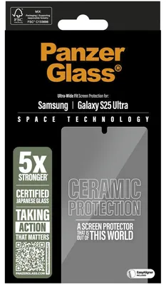 Produktbild von PanzerGlass ® Ceramic Displayschutz Samsung Galaxy S25 Ultra | Ultra-Wide Fit m. EasyAligner, Samsung, Samsung - Galaxy S25 Ultra, Trockene Anwendung, Kratzresistent, Schockresistent, Transparent, 1 Stück(e)