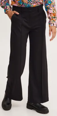 Image de ICHI IHKATE Pantalon en tissu stretch pour femmes Coupe droite avec coutures décoratives Passants de ceinture légèrement élastiques