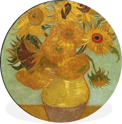Produktbild von MuchoWow® Aluminium Wandkreis Sonnenblumen - Vincent van Gogh Ø 60 cm Wanddeko Modern Wohnzimmer - Wand Kreis - Wandbild - Schlafzimmer - Aluminium Bild - Kinderzimmer - Wohnzimmer Dekoration - Wandschmuck