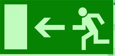 Produktbild von orig. ANDRIS® Marken-Piktogramm/Symbolschild Fluchtweg/Notausgang/Rettungsweg Symbol nach links DIN BGV A8 soft Kunststoffschild nachleuchtend & selbstklebend 297x148mm