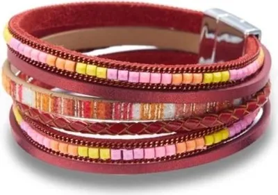 Produktbild von Ethnisches Lederarmband Für Damen Mit Rotem Riemen