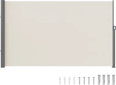 Obrázek produktu pro Markýza na boční stěnu 180 x 300 cm - Polyesterová tkanina 180 g/m² sPolyuretanzátěrem - Zatahovací rukojeť s pružinovým mechanismem - Ochranná clona na balkón a terasu - Béžová barva