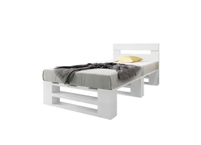 Produktbild von Lermowood Palettenbett M2 80 x 200 cm mit Kopfteil Weiß Holzbett Massivholzbett Bett aus Paletten Seniorenbett Kinderbett Jugendbett