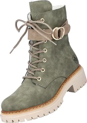 Produktbild von Rieker Damen Schnür-Stiefeletten, Grün, gefüttert, Kunstleder, Absatzhöhe 25mm, Schafthöhe 17cm, Antistress-Technologie, Reißverschluss