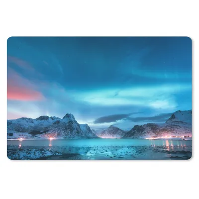 Produktbild von MuchoWow® Mauspad Mousepad Nordlichter - Schnee - Berg - Nacht 27x18 cm - Mousepads - Maus Mat - Pad - Mausunterlage - Büroartikel - Desk Matten