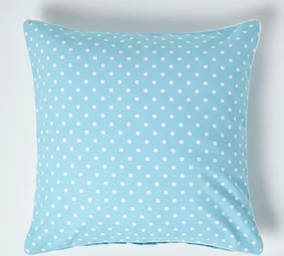 Immagine prodotto di Fodera per cuscino HOMESCAPES blu a pois, 100% cotone, 60 x 60 cm