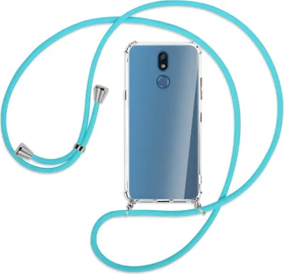 Produktbild von Handykette Backcover-Schutzhülle mit Band (Metall silberfarben) für LG K40 / K12 Plus - türkis