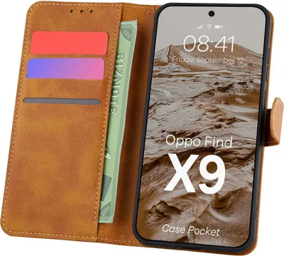 Produktbild von Handyhülle mit Klappe für Oppo Find X9, Bizon Case Pocket, Braun