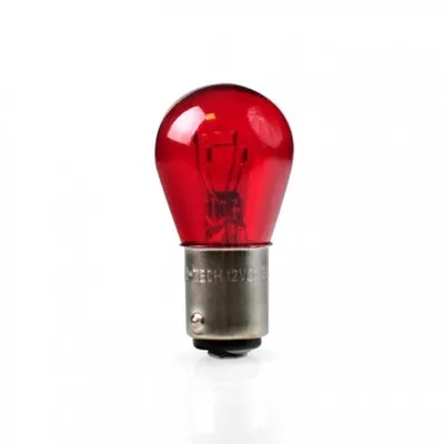 A single red light bulb is shown against a white background.