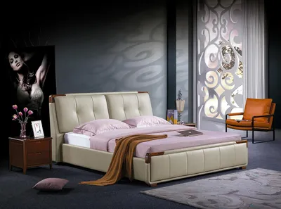 Produktbild von Bett Polster Design Luxus Doppel Hotel Betten Schlaf Zimmer Leder 180x200cm Neu