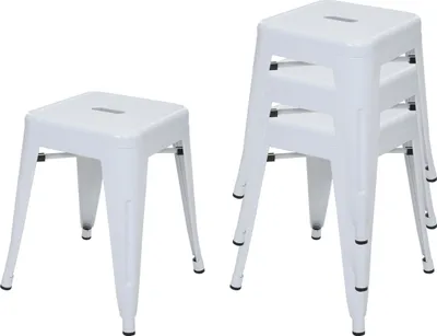 Immagine prodotto di set di 4 sgabelli HWC-A73, sgabello in metallo con seduta, design industriale in metallo impilabile ~ bianco