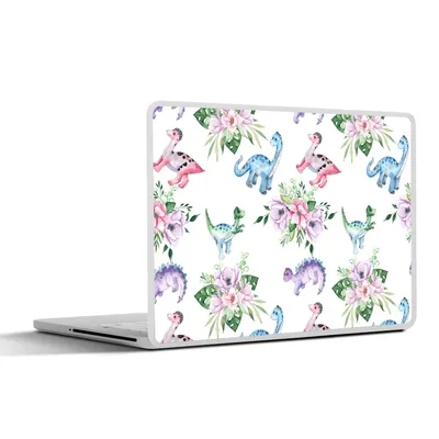 Produktbild von MuchoWow® Laptop Aufkleber Sticker Cover Dinosaurier - Kinderzimmer - Blumen - Mädchen - Kinder - Rosa - Kind 31x22.5 cm - Laptop-Deko