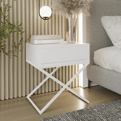 Image de AX LIVING Table de nuit moderne blanc Aleio X 45 cm pietement blanc
