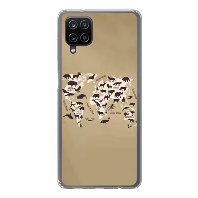 Produktbild von MuchoWow® Handyhülle Schutzhülle Hülle für Samsung Galaxy A12 Weltkarte - Tiere - Braun Silikon Softcase Handy Hülle - Bild