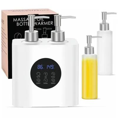 Produktbild von Doppelter Massageölwärmer mit 4 Flaschen,Timer - Professioneller Lotionwärmer 30°C–65°C,360°-Rundumheizung,schnelles Aufheizen,einstellbare Temperatur