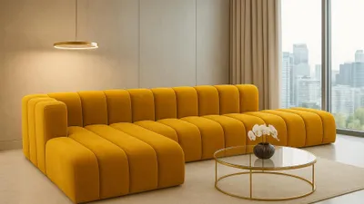 Produktbild von Kaiser Möbel Ecksofa mit Hocker GRAND L, stoff Salvador, Gelb, Links