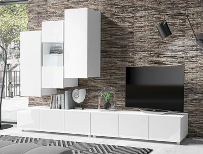 Produktbild von AX LIVING Anbauwand Wohnzimmer Kossana 11 – 300 cm Breite, Design Weiß