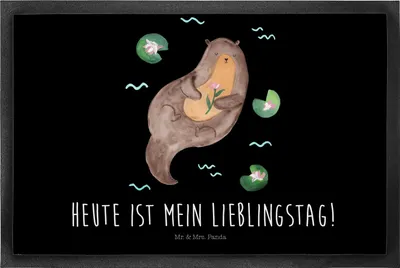 Produktbild von Mr. & Mrs. Panda Fußabstreifer Otter Seerose 50 x 75 cm - Schwarz - Geschenk, Lieblingstag, Sauberlaufmatte, Fluss, Wasser, Seeotter, Schmutzfangmatte, Schmutzmatte