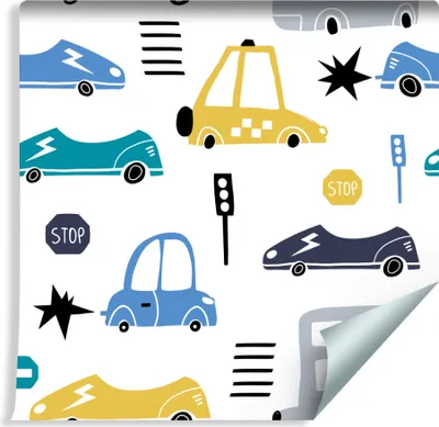 Produktbild von 10m VLIES TAPETE Rolle Kinderzimmer Bunte Autos Transport XXL