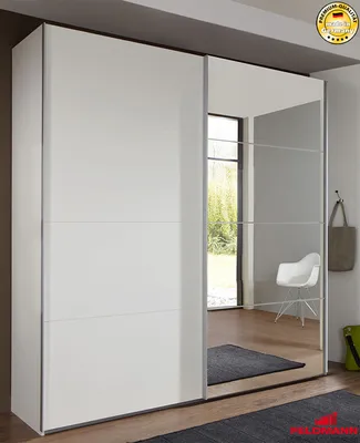 Produktbild von Schwebetürenschrank Kleiderschrank Ernie weiß Spiegel 225cm