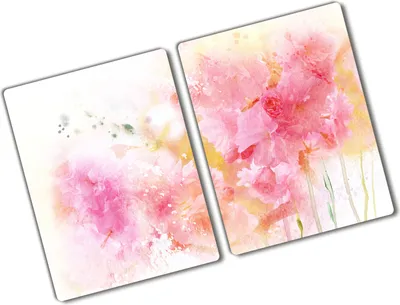 Produktbild von Tulup Glas Herdabdeckplatte - 2x40x52 cm - Glaskeramikkochfeld-Abdeckung Spritzschutz Glasabdeckplatte Kochplattenabdeckung und Schneidebrett - Zweiteilig - Kunst: modern & klassisch - Blumen - Rosa