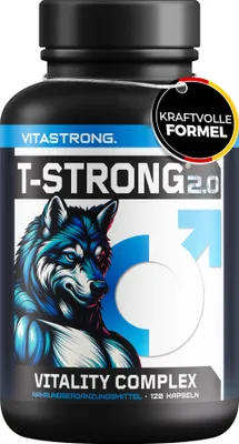 Obrázek produktu pro Vitastrong Vitality Complex - 120 kapslí T-Strong 2.0 s argininem, taurinem, macou, pískavicí řecké seno, ženšenem, ginkgo, zinkem, vitaminem B6 - energie, mužská pohoda a podpora výkonu