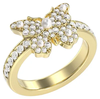 Produktbild von Guess JUBR06126JWYG54 Damen Ring Schmetterling Edelstahl Gold weiß 54 (17.2)