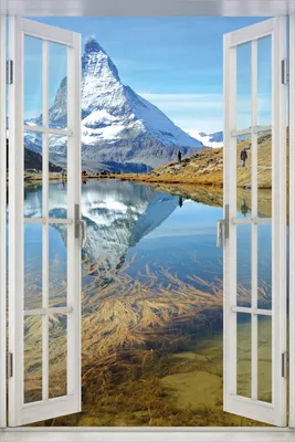 Produktbild von Wallario Poster mit Fenster-Illusion: Matterhorn - Spiegelung im See, Größe: 100 x 150 cm
