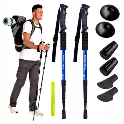 Obrázok produktu pre Trekingové palice Nw, nastaviteľná dĺžka 65-135 cm, s tlmičom nárazov, s kompasom, s hrotmi a pútkami