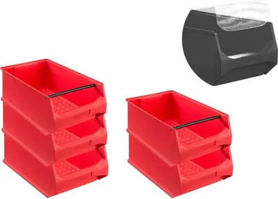 Produktbild von SparSet 5x Rote Sichtlagerbox 5.1 mit Griffstange & Abdeckung | HxBxT 20x30x50cm | 21,8 Liter | Sichtlagerbehälter, Sichtlagerkasten, Sichtlagerkastensortiment, Sortierbehälter