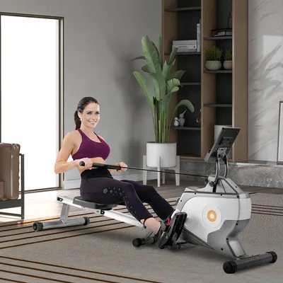 Produktbild von Merax Rudergerät 8 stufige Widerstandeinstellung, Fitnessgeräte klappbar Rudermaschine Magnetbremssystem mit LED-Display, Max Benutzergewicht 120kg